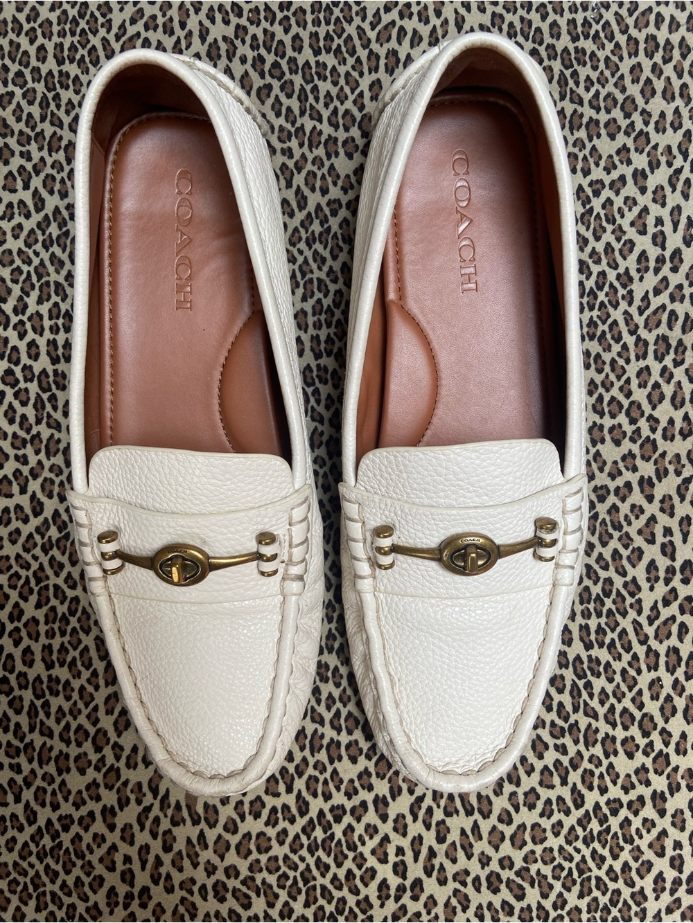 COACH OFF-WHITE Leather CLASSIC TURNLOCK Loafers/Retro-Cool-insane comfort-Sz9.5